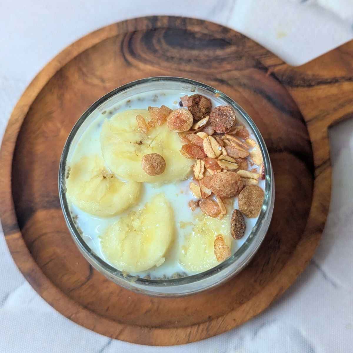 Top view of chia seed pudding in a glass