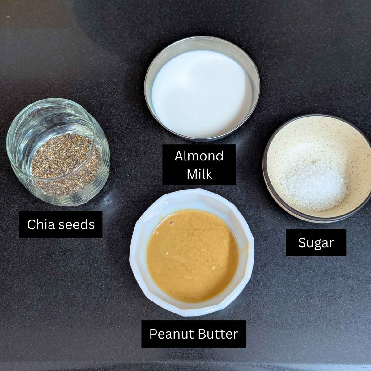 Ingredients for making chia seed pudding.